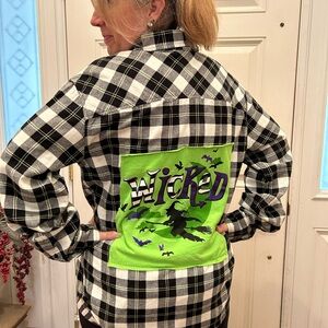 Upcycled FlannelOriginal Use Black and Green Plaid Shirt Green Wicked Graphic